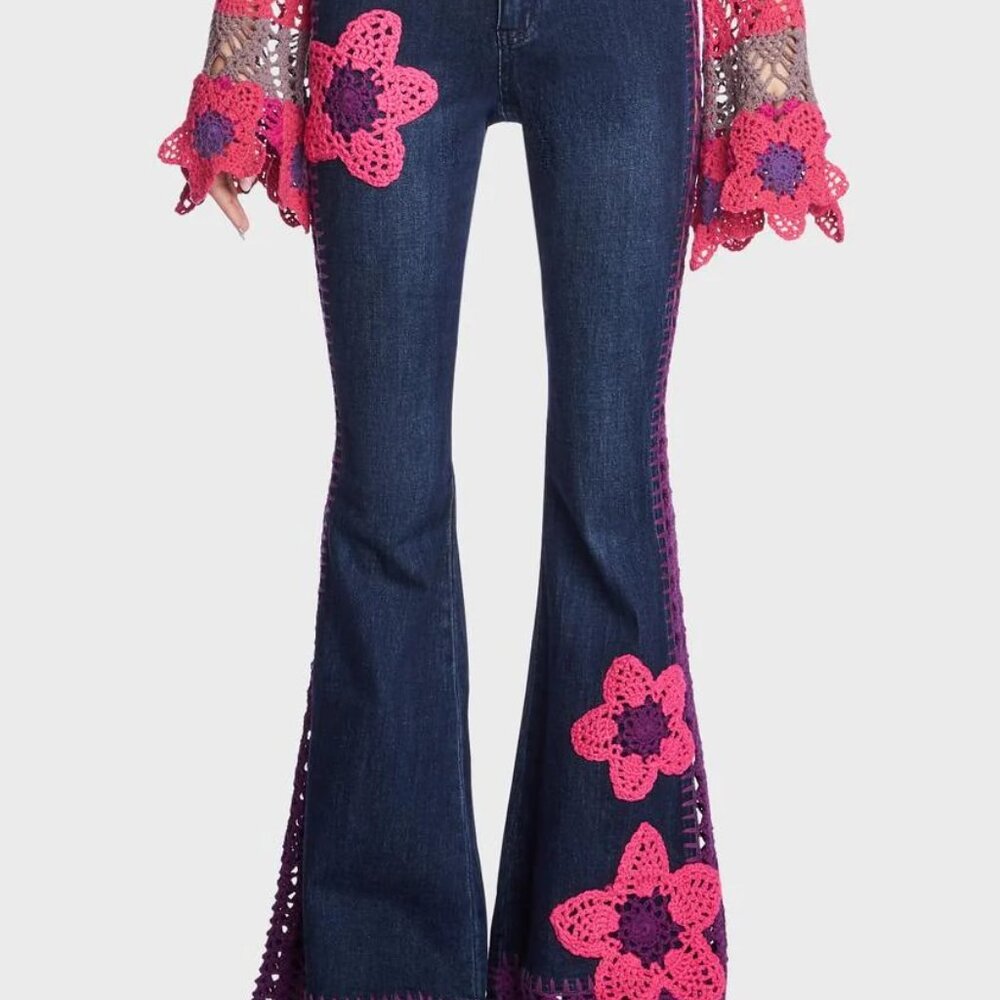 dELiA*s Under the Sun Flared Crochet Jeans
